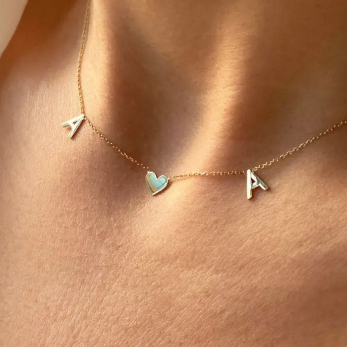 Camile Stone Necklaces The Original Initial Letter Solid Heart Necklace