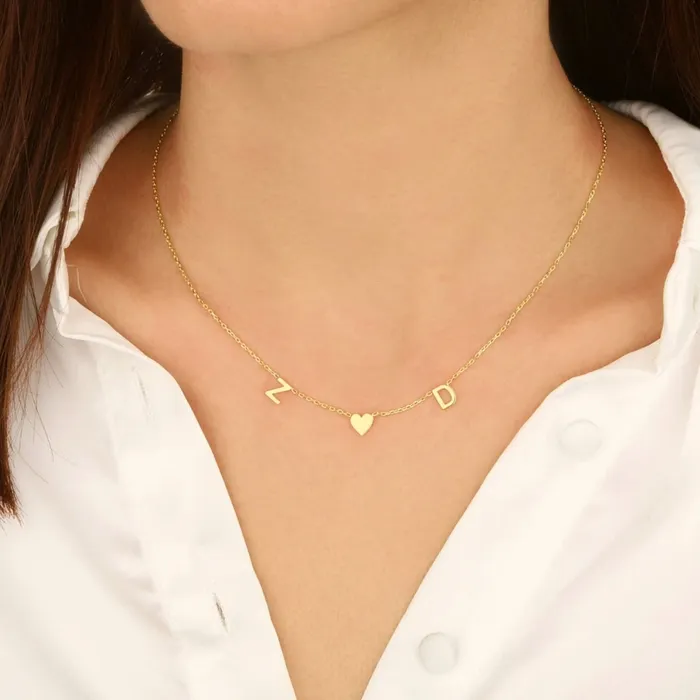 Camile Stone Necklaces The Original Initial Letter Solid Heart Necklace