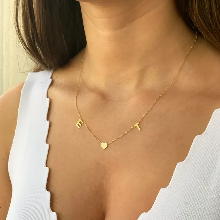 Camile Stone Necklaces The Original Initial Letter Solid Heart Necklace