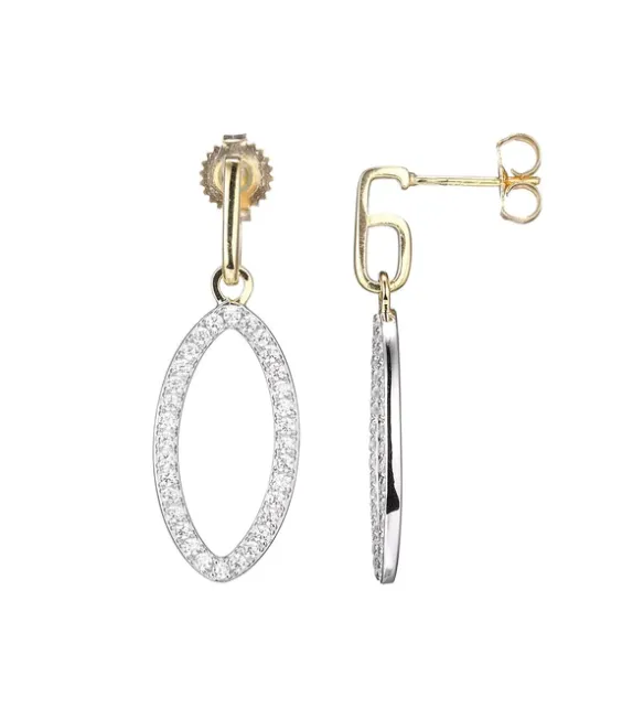 Charles Garnier Earrings Two Tone Sterling Silver CZ Marquise Shaped Dangle Earrings SI5237 Charles Garnier Earrings Two Tone Sterling Silver CZ Marquise Shaped Dangle Earrings SI5237