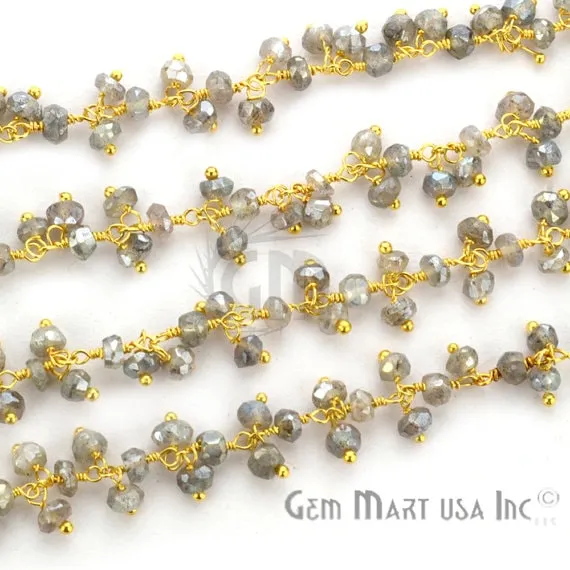 Charm Necklaces GemmartUSA Mistique Labradorite Faceted Beads Gold Wire Wrapped Cluster Rosary Chain