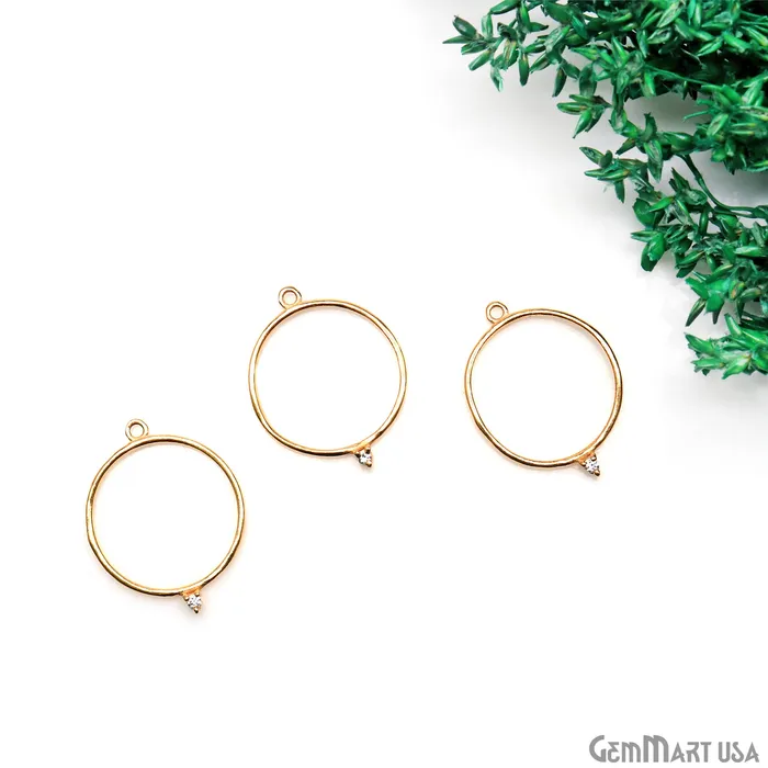 CZ Round Hoop Gold Plated 25X19mm Single Bail Finding GemMartUSA Earrings