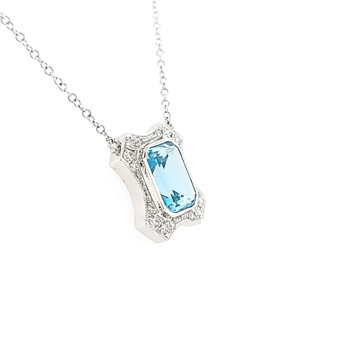Doves 18k White Gold Blue Topaz Diamond Necklace I6673 Necklaces