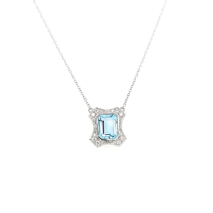 Doves 18k White Gold Blue Topaz Diamond Necklace I6673 Necklaces