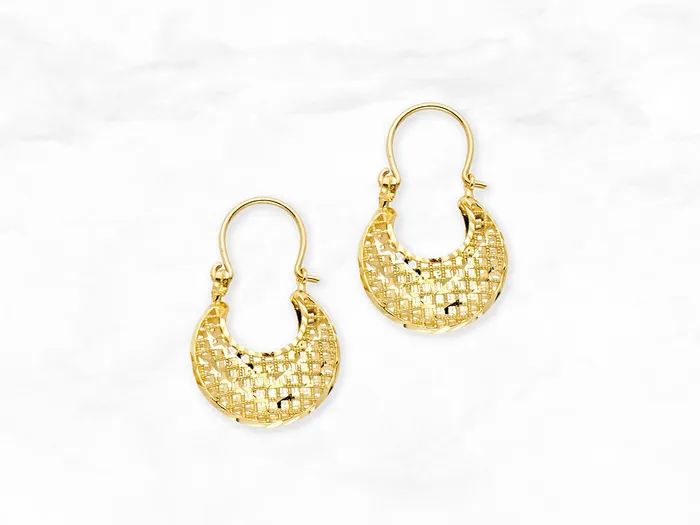 Earrings My Jewelry Plaza Basket Hoop Earrings in 14K Gold