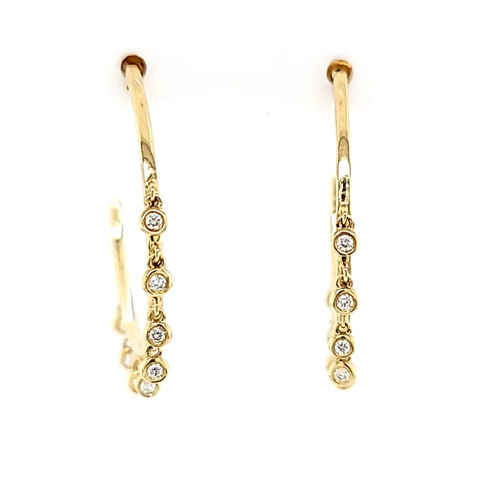 Earrings Yellow Gold Bezel Diamond Dangle Hoop Earrings I6594 KC Designs