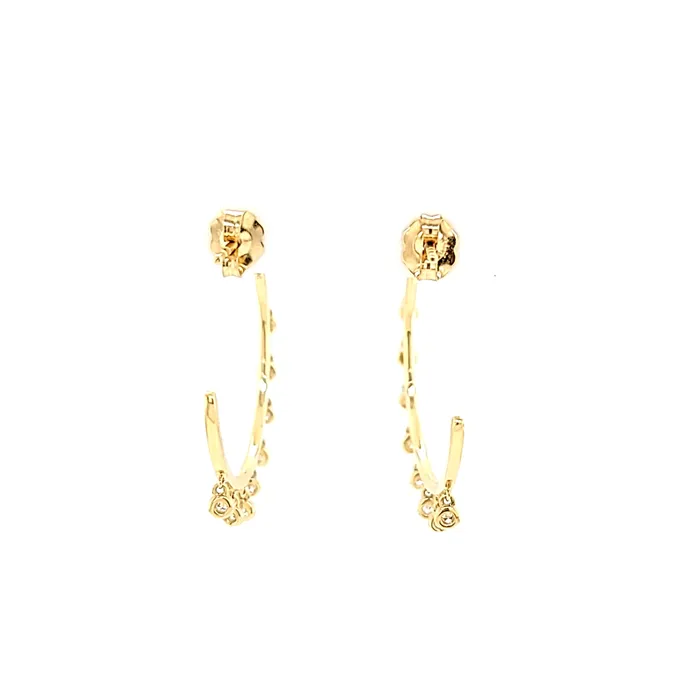 Earrings Yellow Gold Bezel Diamond Dangle Hoop Earrings I6594 KC Designs