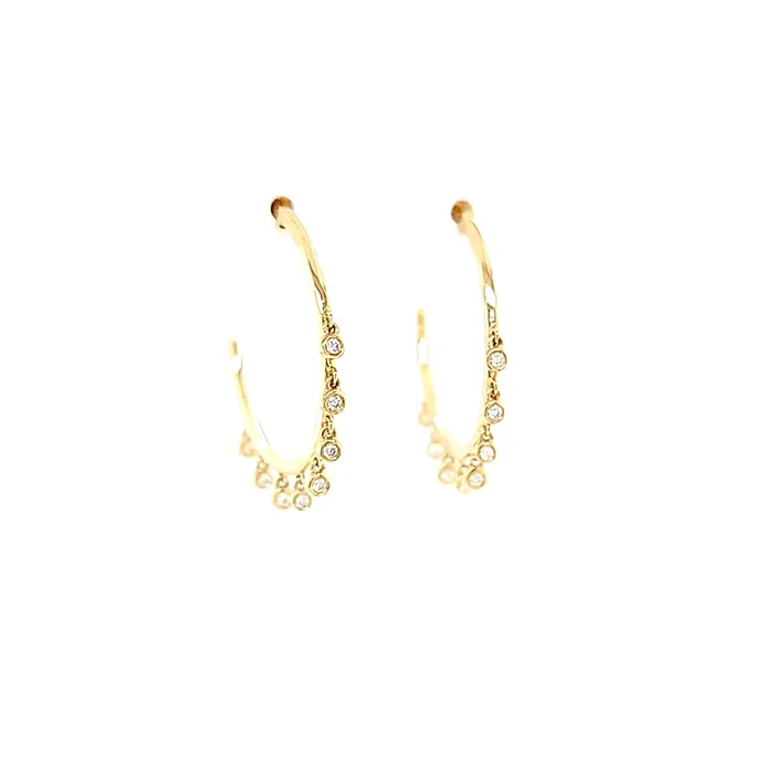 Earrings Yellow Gold Bezel Diamond Dangle Hoop Earrings I6594 KC Designs