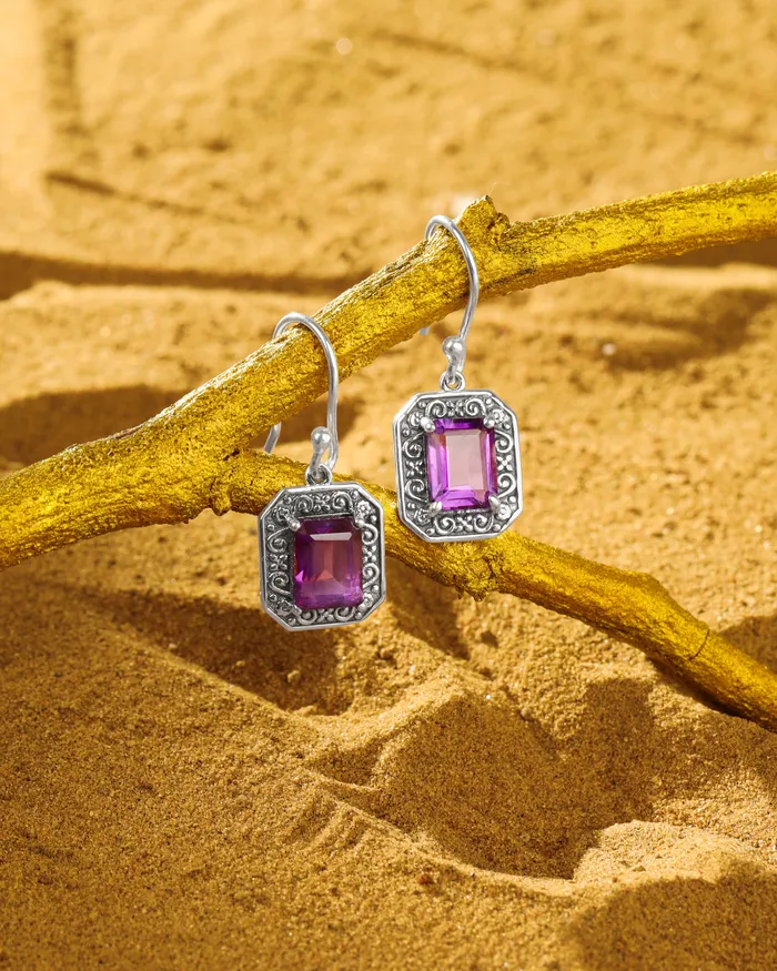 Earrings YoTreasure African Amethyst Solid 925 Sterling Silver Dangle Earrings