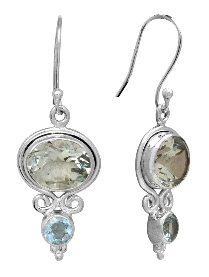 Earrings YoTreasure Green Amethyst Blue Topaz 925 Solid Sterling Silver Earrings