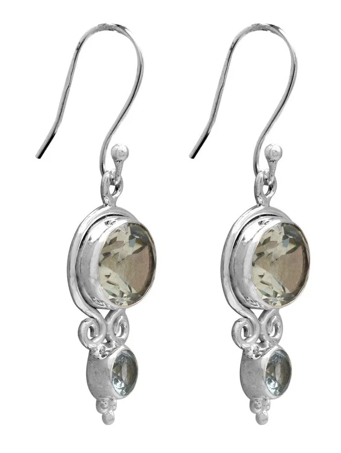 Earrings YoTreasure Green Amethyst Blue Topaz 925 Solid Sterling Silver Earrings