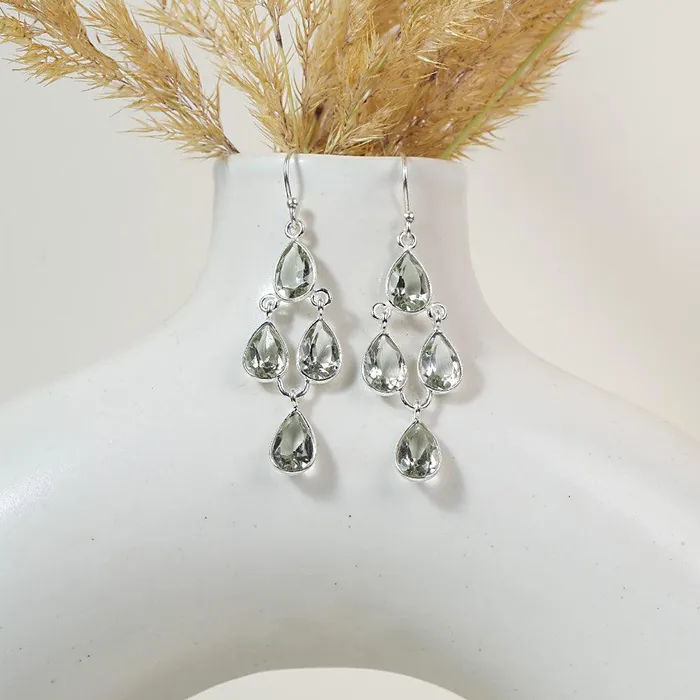 Earrings YoTreasure Green Amethyst Solid 925 Sterling Silver Chandelier Earrings Gemstone Jewelry