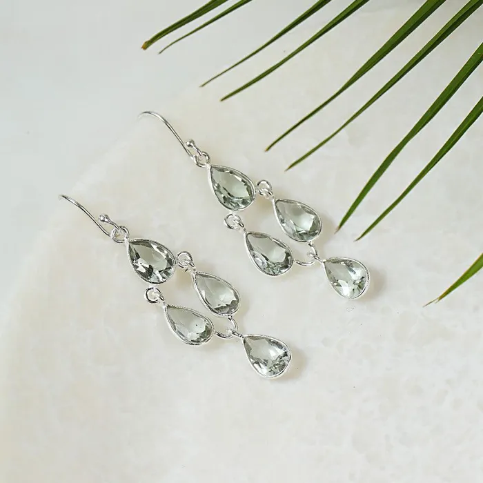 Earrings YoTreasure Green Amethyst Solid 925 Sterling Silver Chandelier Earrings Gemstone Jewelry
