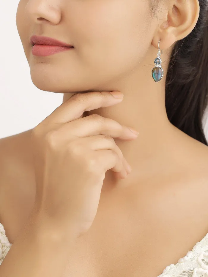 Earrings YoTreasure Labradorite Blue Topaz Solid 925 Sterling Silver Dangle Earrings Jewelry