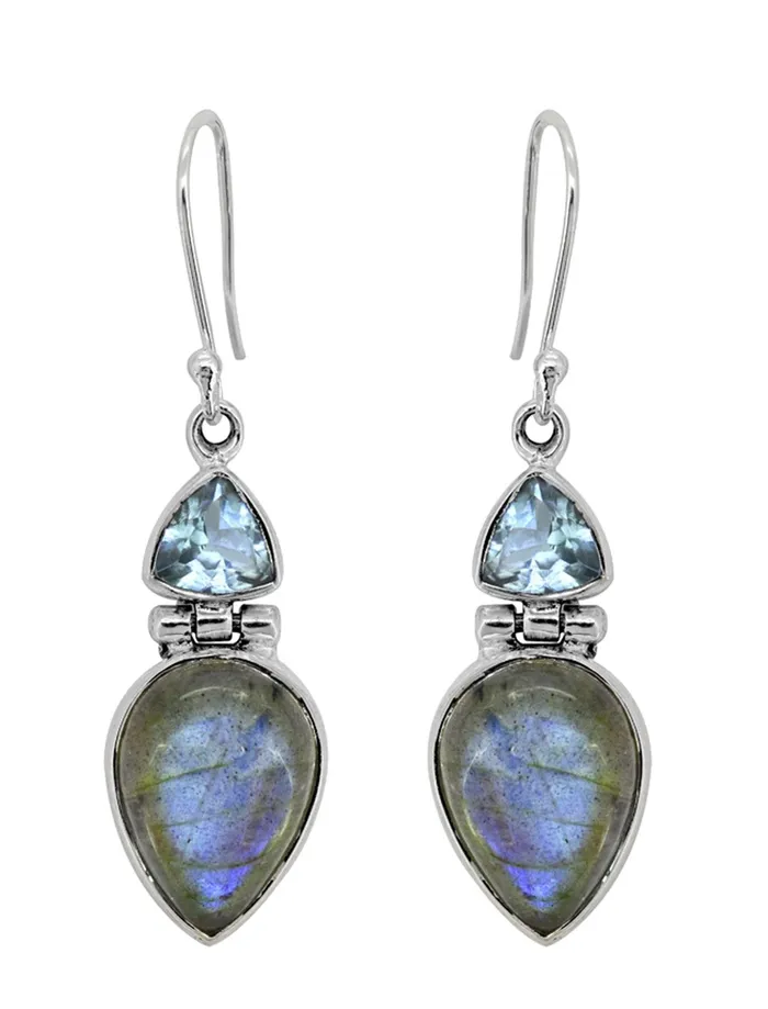 Earrings YoTreasure Labradorite Blue Topaz Solid 925 Sterling Silver Dangle Earrings Jewelry