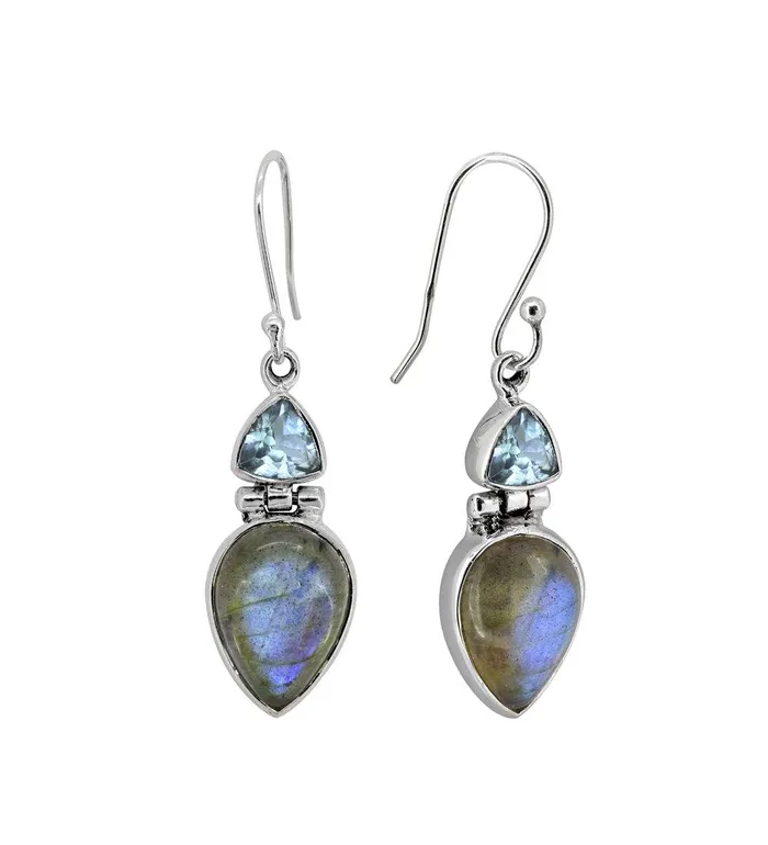 Earrings YoTreasure Labradorite Blue Topaz Solid 925 Sterling Silver Dangle Earrings Jewelry