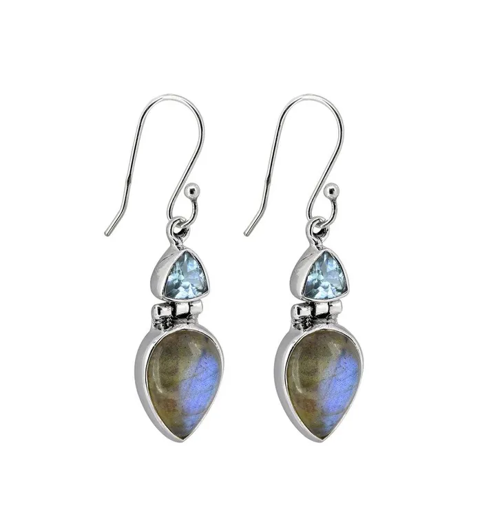 Earrings YoTreasure Labradorite Blue Topaz Solid 925 Sterling Silver Dangle Earrings Jewelry