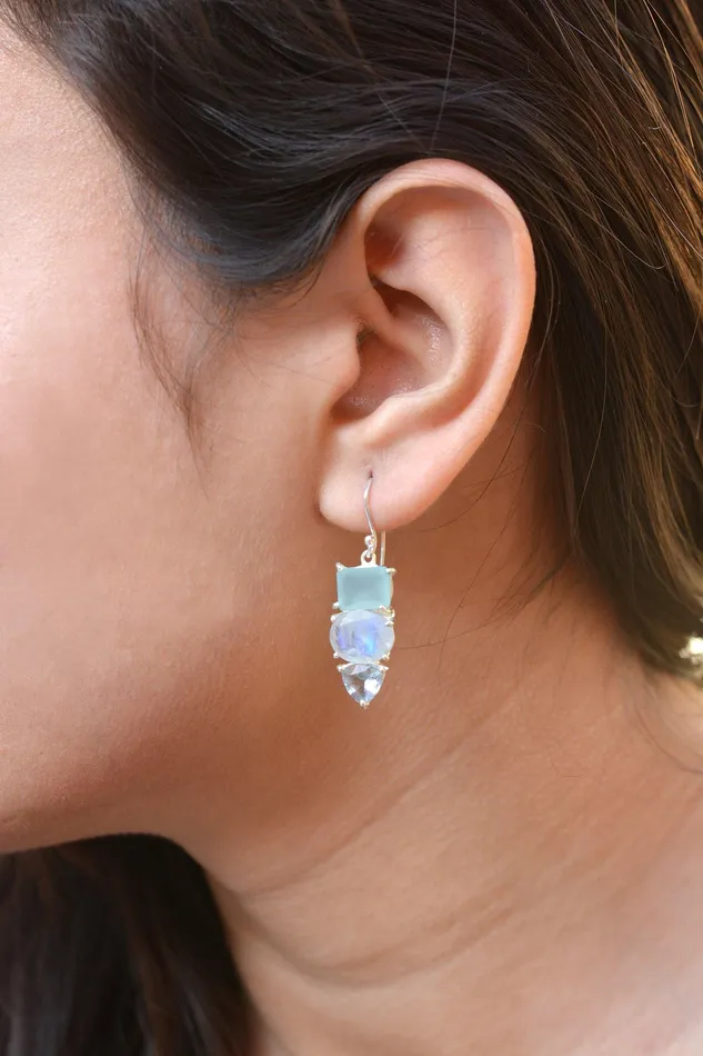 Earrings YoTreasure Moonstone Chalcedony Solid 925 Sterling Silver Dangle Earrings Jewelry