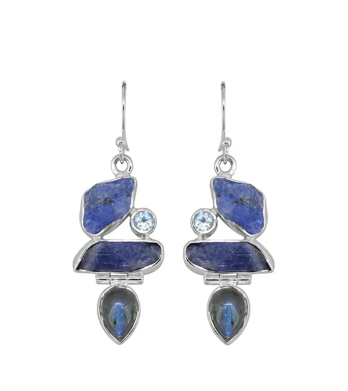 Earrings YoTreasure Raw Tanzanite Labradorite Solid 925 Sterling Silver Dangle Earrings
