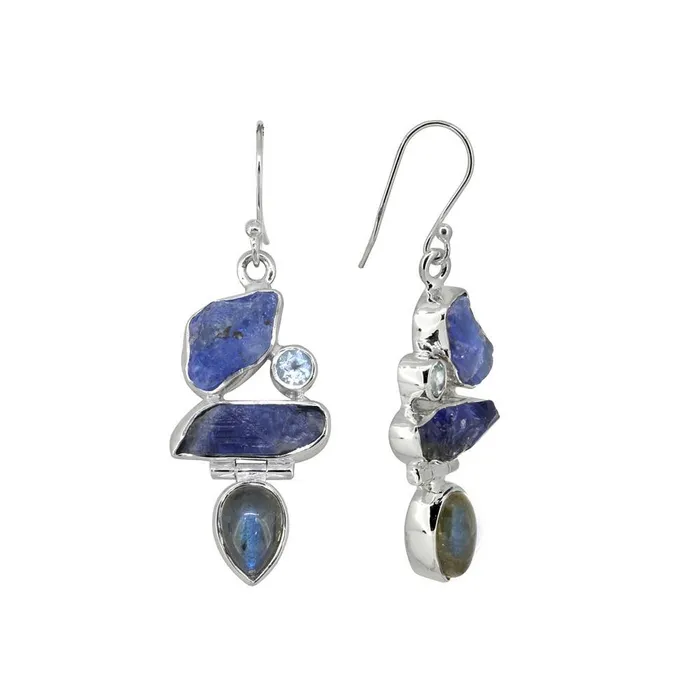 Earrings YoTreasure Raw Tanzanite Labradorite Solid 925 Sterling Silver Dangle Earrings