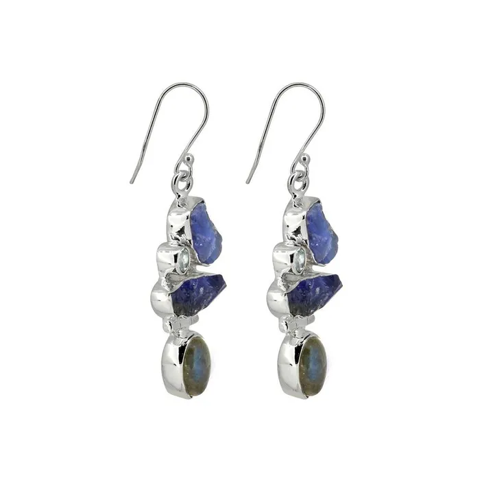 Earrings YoTreasure Raw Tanzanite Labradorite Solid 925 Sterling Silver Dangle Earrings