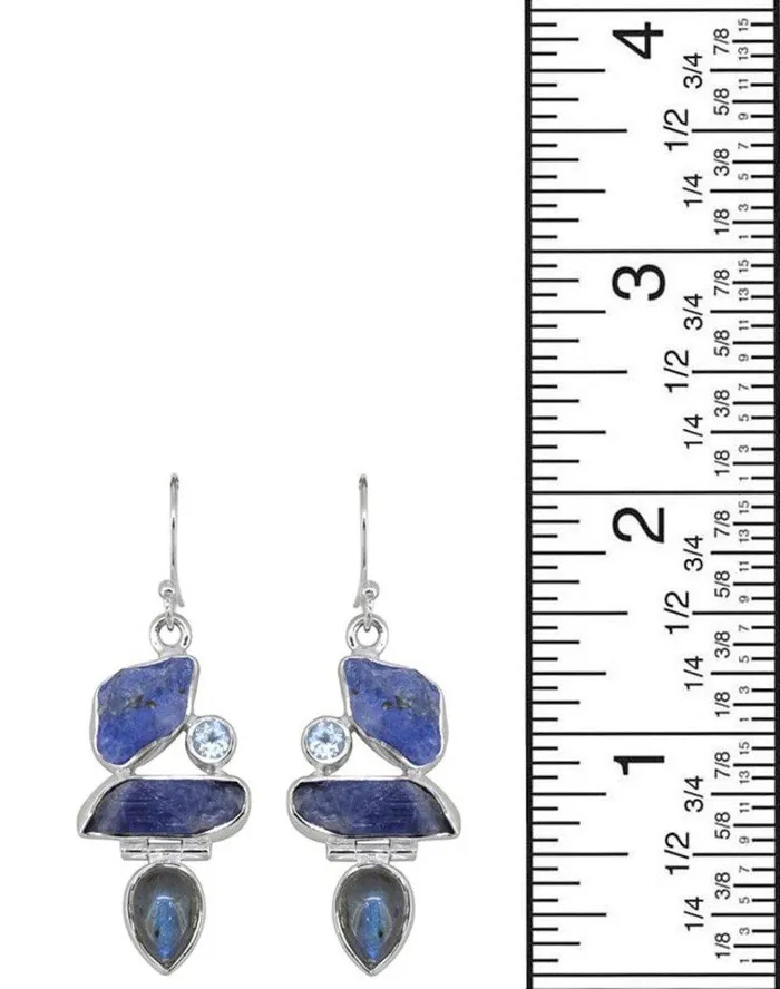 Earrings YoTreasure Raw Tanzanite Labradorite Solid 925 Sterling Silver Dangle Earrings