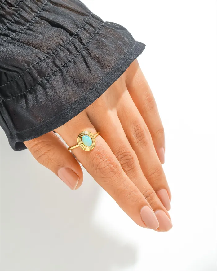 Ethiopian Opal Signet Ring Solid 14K Gold Over 925 Sterling Silver Jewelry YoTreasure Rings