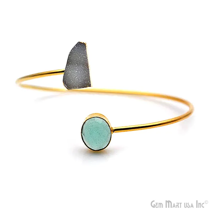GemMartUSA Bracelets Aqua Chalcedony Druzy Gold Plated Stacking Bangle Bracelet