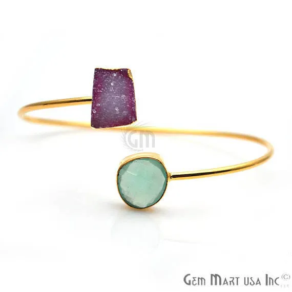 GemMartUSA Bracelets Aqua Chalcedony Druzy Gold Plated Stacking Bangle Bracelet