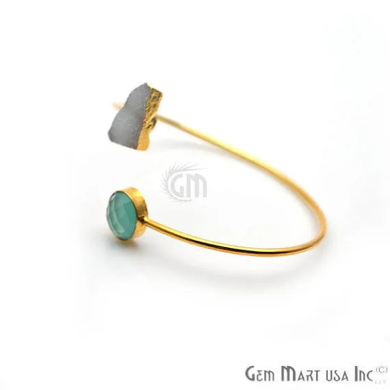 GemMartUSA Bracelets Aqua Chalcedony Druzy Gold Plated Stacking Bangle Bracelet