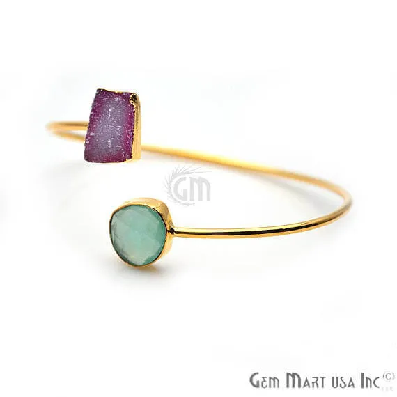 GemMartUSA Bracelets Aqua Chalcedony Druzy Gold Plated Stacking Bangle Bracelet