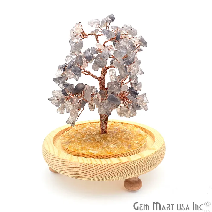 GemMartUSA Grey Chalcedony Handcrafted Tree Of Life Glass Box Enclosed Tree Home decor Crystal encrusted Tree Healing Gemstones Ornamental Decoration Necklaces