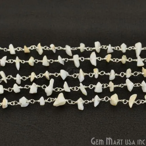 GemmartUSA Necklaces Opalite 46mm Nugget Chip Silver Plated Wire Wrapped Rosary Chain GemmartUSA Necklaces Opalite 46mm Nugget Chip Silver Plated Wire Wrapped Rosary Chain