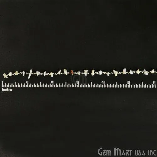 GemmartUSA Necklaces Opalite 46mm Nugget Chip Silver Plated Wire Wrapped Rosary Chain GemmartUSA Necklaces Opalite 46mm Nugget Chip Silver Plated Wire Wrapped Rosary Chain
