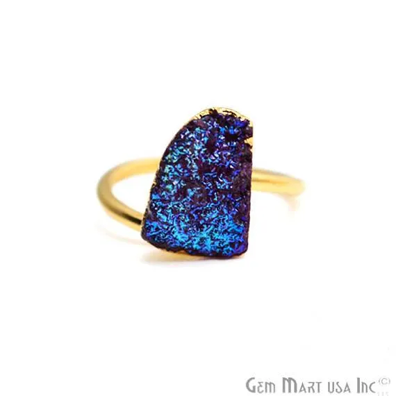 Gold Electroplated Titanium Druzy Adjustable Statement Band Ring TDRG GemMartUSA Rings