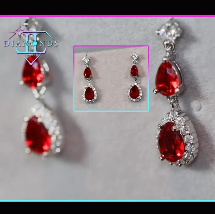 Lab Diamonds London Earrings Red Pear Cut Diamond Earrings Red Gemstone Earrings Womens Ruby Earrings Red Diamond Earrings