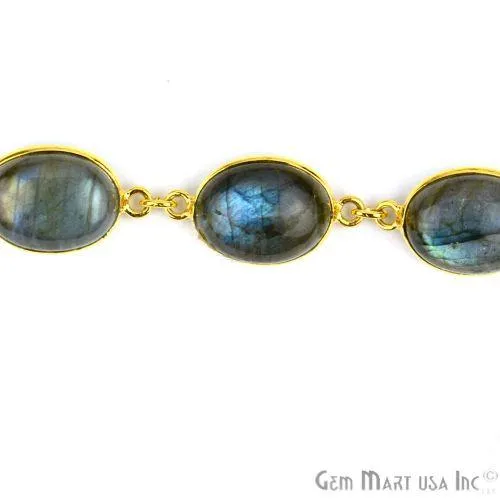 Labradorite 12x16mm Oval Gold Plated Bezel Cabochon Continuous Connector Chain GemMartUSA Necklaces