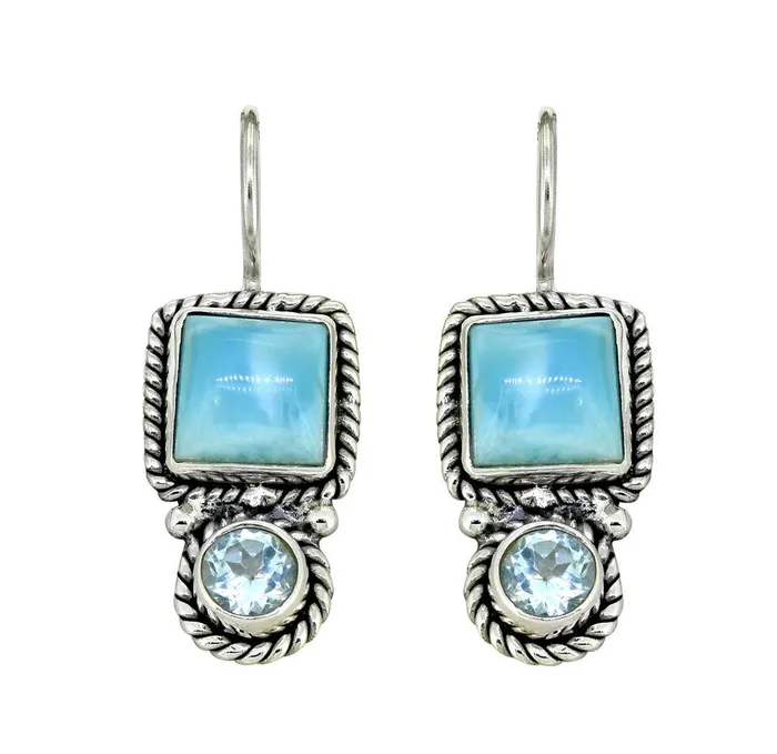 Larimar Blue Topaz Solid 925 Sterling Silver Dangle Earrings YoTreasure Earrings Larimar Blue Topaz Solid 925 Sterling Silver Dangle Earrings YoTreasure Earrings