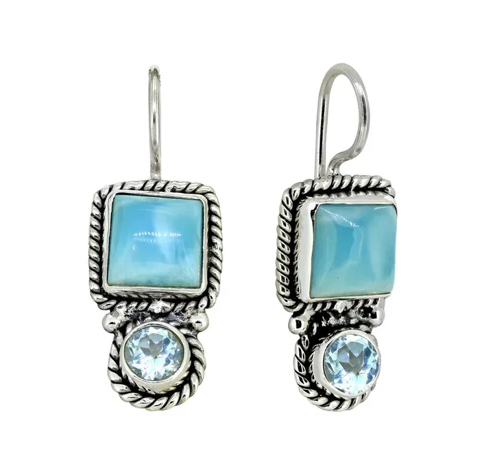 Larimar Blue Topaz Solid 925 Sterling Silver Dangle Earrings YoTreasure Earrings
