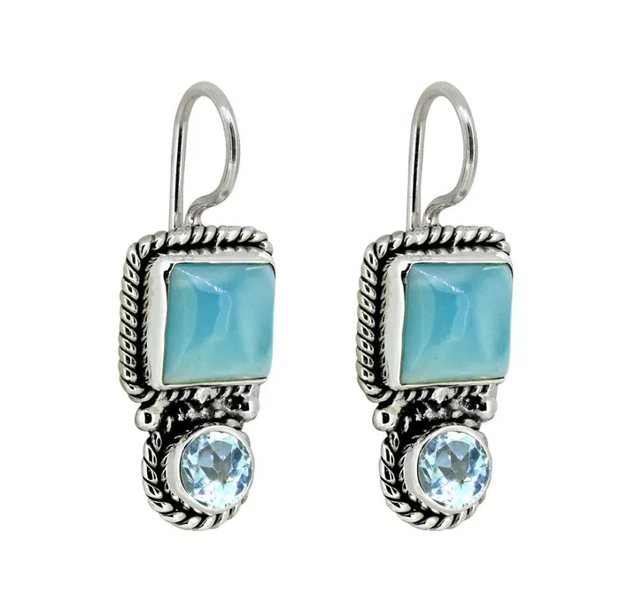 Larimar Blue Topaz Solid 925 Sterling Silver Dangle Earrings YoTreasure Earrings