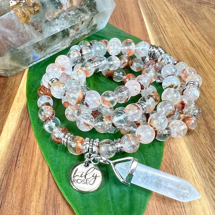 Lily Rose Jewelry Bracelets Garden Quartz Lodolite Cosmic Consciousness Limited Premium Collection 108 Stretch Mala Necklace Bracelet