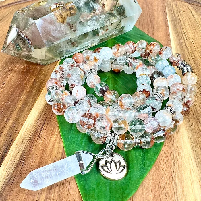 Lily Rose Jewelry Bracelets Garden Quartz Lodolite Cosmic Consciousness Limited Premium Collection 108 Stretch Mala Necklace Bracelet
