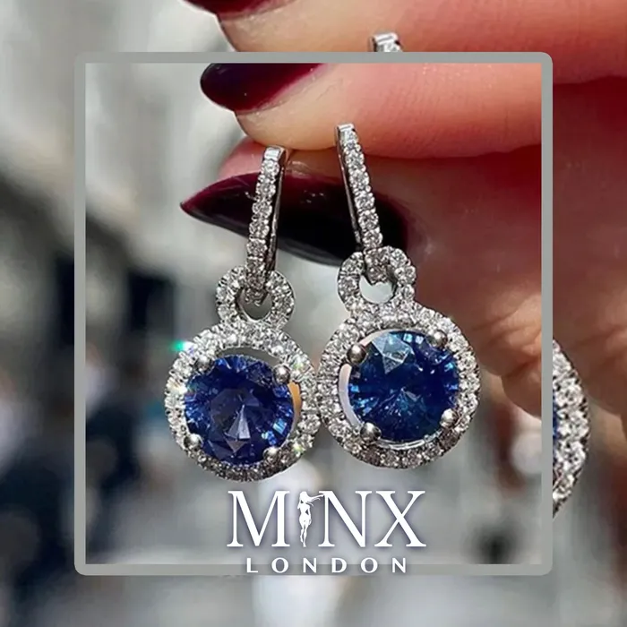 Minx London Earrings Round Diamond Earrings Blue Diamond Earrings Sapphire Earrings Womens Earrings Sapphire Blue Earrings Womens Diamond Earrings