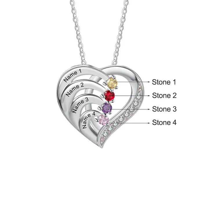 Necklaces Personalized Jewel Into Love Sterling Silver Necklace 4 Birthstone Custom Names