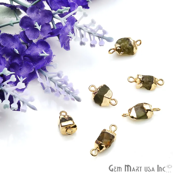 PreStyled Sets GemMartUSA Rough Peridot Organic 17x8mm Gold Electroplated Double Bail Pendant Connector