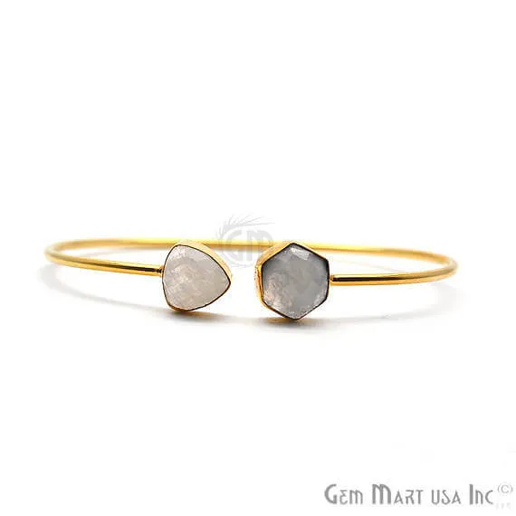 Rainbow Moonstone Handmade Adjustable Gold Plated Stacking Bangle Bracelet GemMartUSA Bracelets