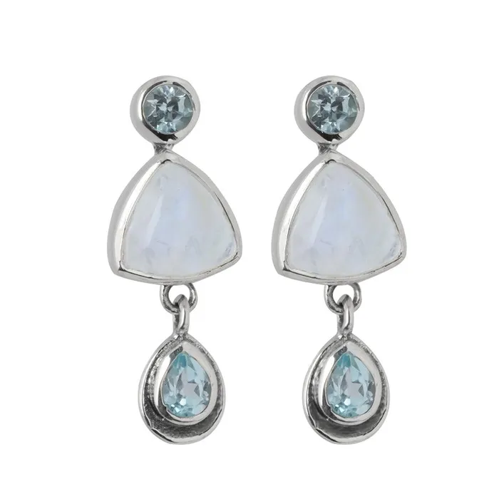 Rainbow Moonstone Sky Blue Topaz Solid 925 Sterling Silver Drop Earrings YoTreasure Earrings Rainbow Moonstone Sky Blue Topaz Solid 925 Sterling Silver Drop Earrings YoTreasure Earrings
