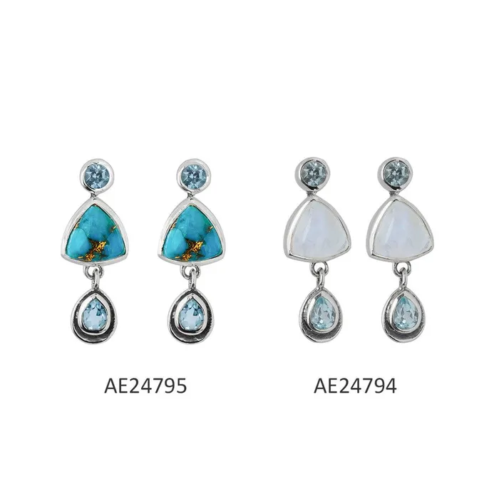 Rainbow Moonstone Sky Blue Topaz Solid 925 Sterling Silver Drop Earrings YoTreasure Earrings