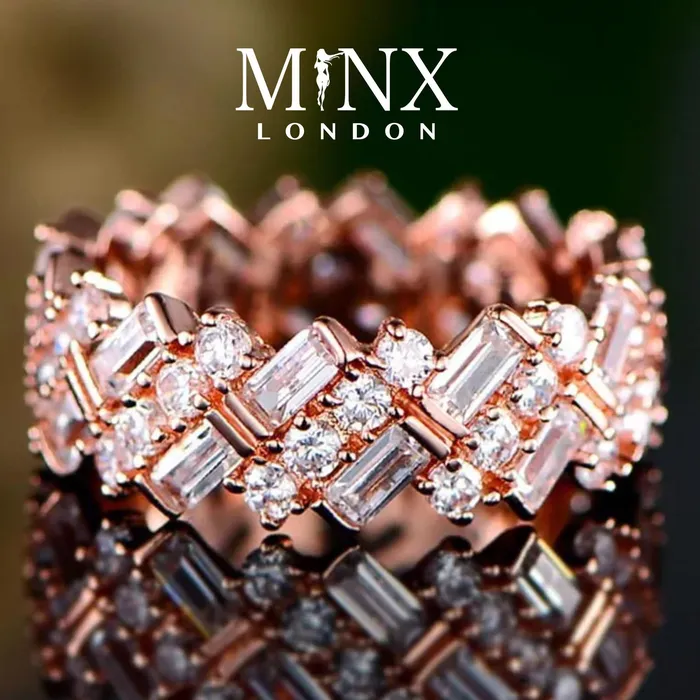 Rings Minx London Mens Rose Gold Ring Womens Rose Gold Ring Diamond Rose Gold Ring Baguette Ring Mens Iced Out Rings Rose Gold Eternity Ring