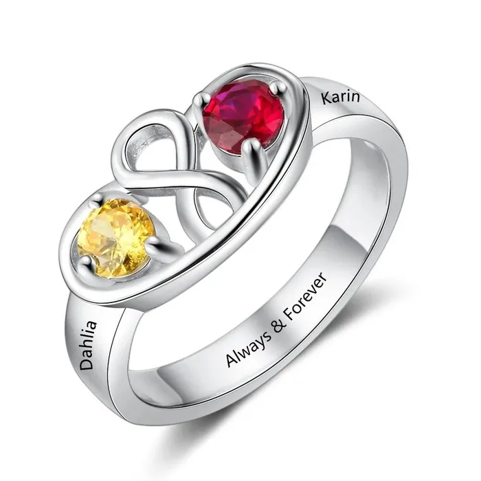 Rings Personalized Jewel Personalized Infinity Ring with 2 Birthstones Custom Name 925 Sterling Silver Promise Rings for Women Gift